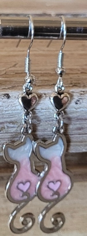 Pink and White Cat Love Earrings