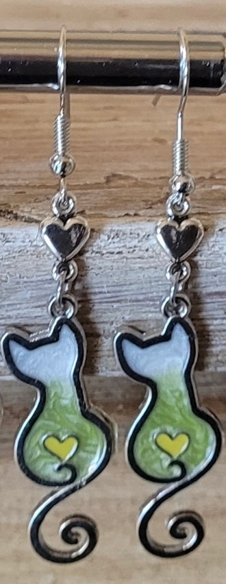 Yellow and White Cat Love Earrings