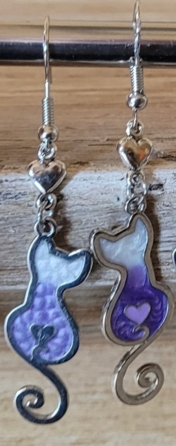 Purple and White Cat Love Earrings