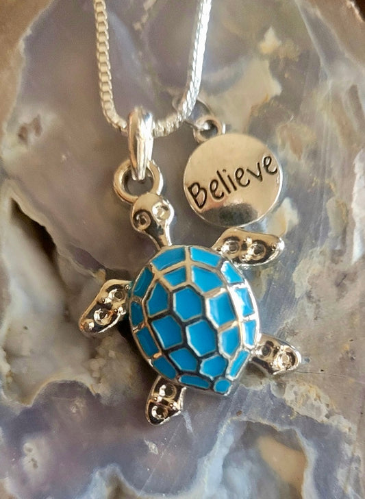 Inspirational “Believe” Turtle Necklace