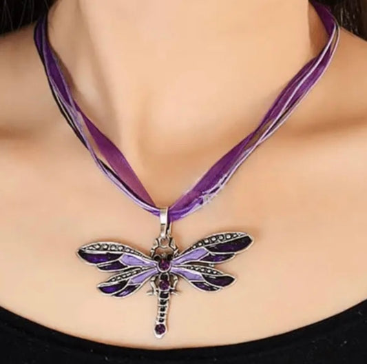 Elegant Purple Dragonfly Necklace